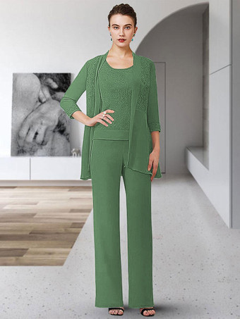 グリーン パーティードレス花嫁の母のためのジュエルネック七分袖シースレース床長さのゲストドレス結婚式のための