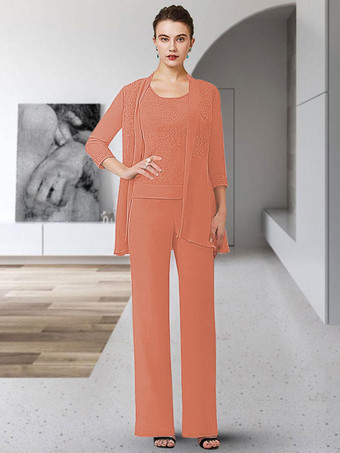 ブリックレッドパーティードレス花嫁の母のためのジュエルネック七分袖シースレース床長さのゲストドレス結婚式のための