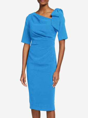 Bleu océanRobe de mère de mariée robe d'invitée de mariage décolleté demi manches au genou