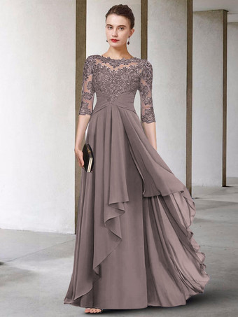 トープ母のドレス ジュエルネック ハーフスリーブ Aライン レース マキシレングス ゲストドレス 結婚式用 自由なカスタマイズ