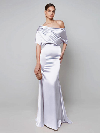 ホワイトパーティードレス 花嫁の母用 ワンショルダー 半袖 Aライン ゲストドレス 結婚式用