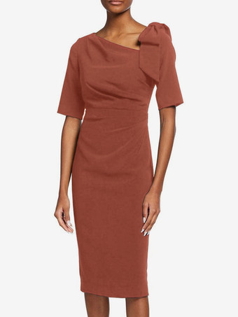 AuburnRobe de mère de mariée robe d'invitée de mariage décolleté demi manches au genou