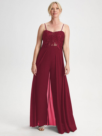 バーガンディーブライダルマザードレス 恋人ネック ノースリーブ ジャンプスーツ レース 結婚式のゲストドレス