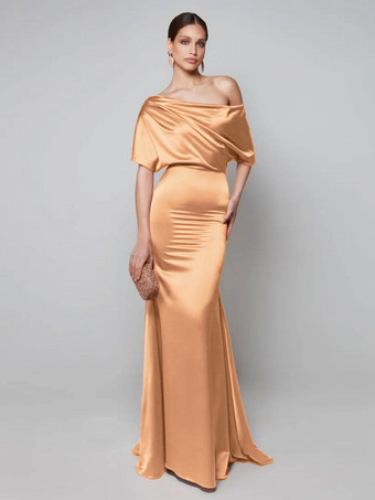 ピーチ ファズパーティードレス 花嫁の母用 ワンショルダー 半袖 Aライン ゲストドレス 結婚式用