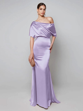 ライラックパーティードレス 花嫁の母用 ワンショルダー 半袖 Aライン ゲストドレス 結婚式用