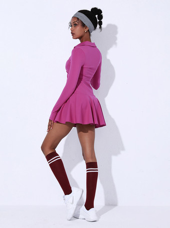 スポーティなドレス 襟付き 長袖 カジュアル ショートドレス 無地