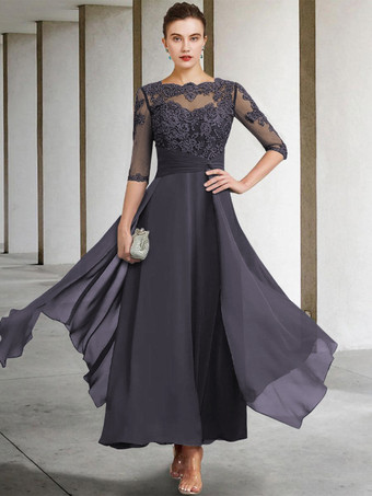 パープル 母のドレス ジュエルネック ノースリーブ Aライン レース くるぶし丈 ゲストドレス 結婚式用 自由なカスタマイズ