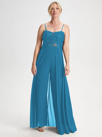 ティールブライダルマザードレス 恋人ネック ノースリーブ ジャンプスーツ レース 結婚式のゲストドレス