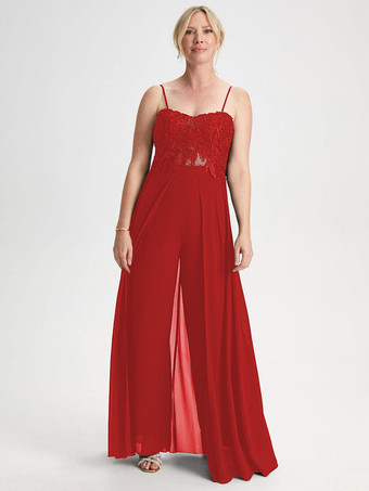 レッド ブライダルマザードレス 恋人ネック ノースリーブ ジャンプスーツ レース 結婚式のゲストドレス