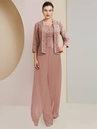 オーバーンパーティードレス 花嫁の母用 ジュエルネック 7/4丈 袖 ツーピース レース 結婚式のゲストドレス