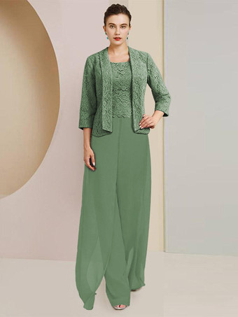 グリーン パーティードレス 花嫁の母用 ジュエルネック 7/4丈 袖 ツーピース レース 結婚式のゲストドレス