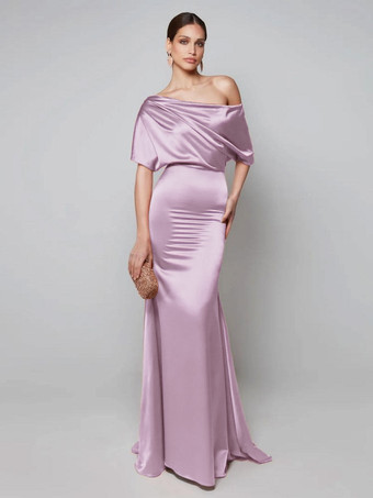 ライラック パーティードレス 花嫁の母用 ワンショルダー 半袖 Aライン ゲストドレス 結婚式用