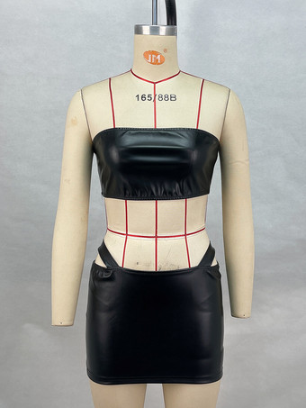 クラブウェアセット PUレザー ノースリーブ セクシー クラブ衣装