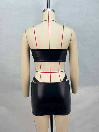 クラブウェアセット PUレザー ノースリーブ セクシー クラブ衣装