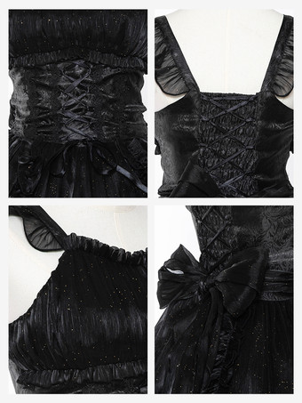 Robes Gothiques Lolita Volants Étagés Noir