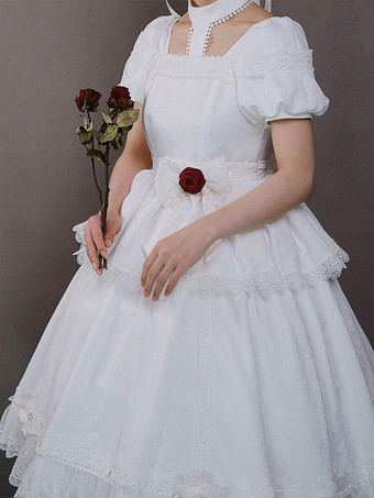 ホワイト   ゴスロリ ドレス フリル ローズ ブラック ブラック