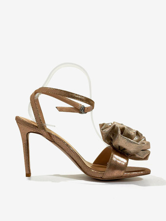 High Heel Sandals Gold Round Toe Flowers Prom shoes Women Party Shoes