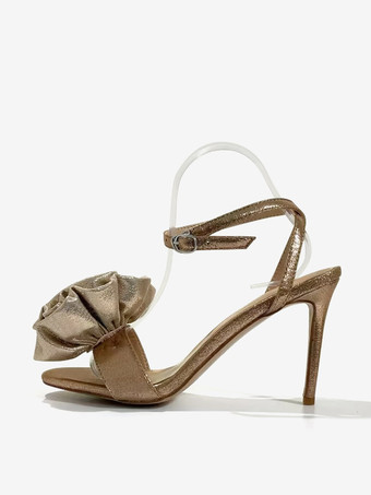 GoldHigh Heel Sandals Gold Round Toe Flowers Prom shoes Women Party Shoes