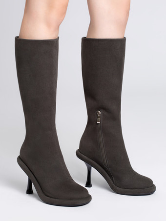ニーハイブーツ レディース グレー シック スティレットヒール ニーハイブーツ