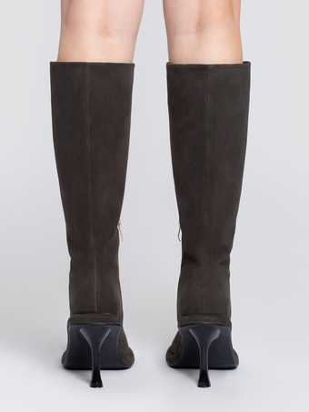 ニーハイブーツ レディース グレー シック スティレットヒール ニーハイブーツ