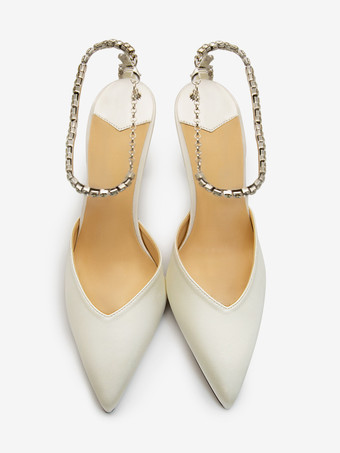 サテンの女性のアンクル ストラップ スリングバック ヒール ブライダル パンプス