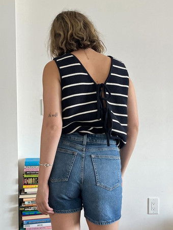 ホワイトキャミソールトップ 装飾襟 ツートン レースアップ カジュアル 結び目 コットン レディース キャミソール