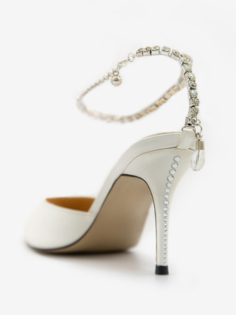 サテンの女性のアンクル ストラップ スリングバック ヒール ブライダル パンプス