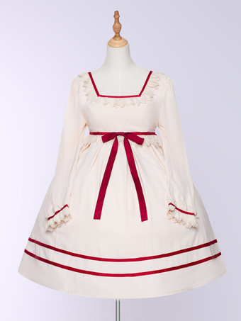 Lolitashow Robe Lolita douce exclusive en polyester à manches longues en polyester Robe de soirée thé d'été