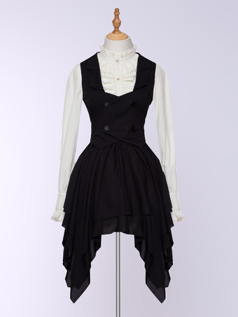 Lolitashow Esclusivi Ouji Lolita Abiti Abiti in pizzo nero Maniche lunghe Gonna Camicetta Gilet casual quotidiano