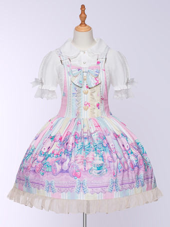 JSK Lolitashow Exclusive Sweet Lolita Dress Chiffon Ruffles Lace Sleeveless Jumper Daily Casual Dress