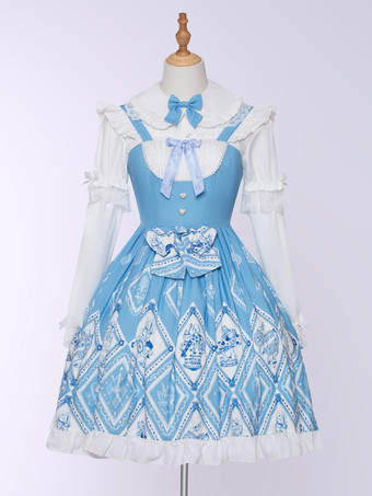 Lolitashow Exklusives süßes Lolitakleid Alice Wonderland Chiffon ärmelloses Sommer-Teeparty-Kleid mit Blumendruck