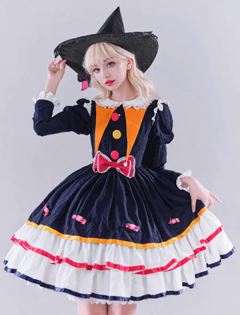 Lolitashow Esclusivo Halloween Clown Gothic Lolita Abiti Pizzo Ruffles Blu Primavera Estate Vestito