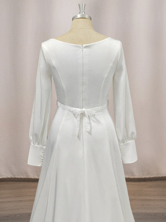 シンプルなウェディングドレス Aライン ジュエルネック 長袖 ブライダルドレス