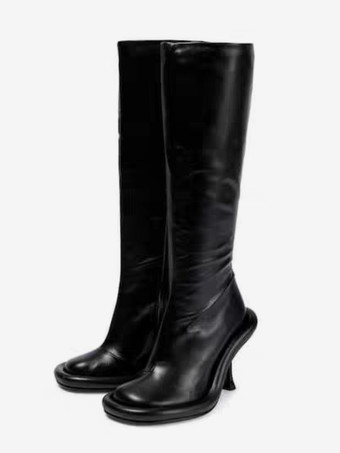 PUブラックニーハイブーツ レディース グレー シック スティレットヒール ニーハイブーツ