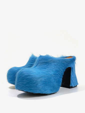 TealWomen's Black Mules Horse Hair Puppy Heel Mule Shoes