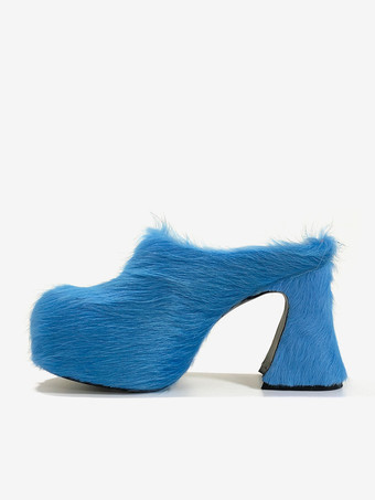 Women's Black Mules Horse Hair Puppy Heel Mule Shoes