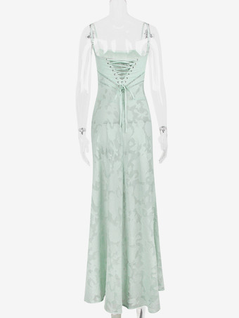 花柄ドレス スパゲッティストラップ バックレス レースアップ ブランチ パーティー マキシドレス