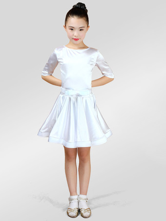 ラテンダンス衣装　パフォーマンス　ラテンダンサー　無地　サテンファブリック　ガールズ用　ドレス&サッシュベルト　