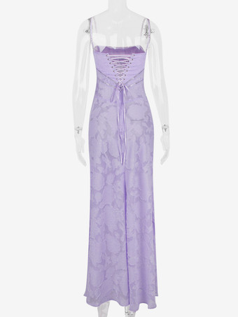 花柄ドレス スパゲッティストラップ バックレス レースアップ ブランチ パーティー マキシドレス