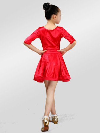 ラテンダンス衣装　パフォーマンス　ラテンダンサー　無地　サテンファブリック　ガールズ用　ドレス&サッシュベルト　