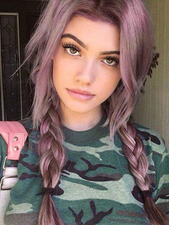 女性ロングウィッグピンクカーリー耐熱繊維カジュアルレイヤードロング合成ウィッグ