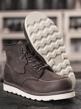 メンズ マーティン ワークブーツ ディープブラウン 牛革 ラウンドトゥ コンバットブーツ