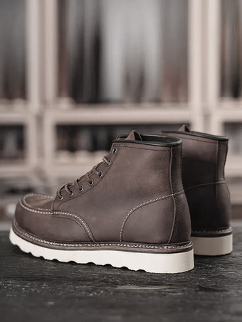 メンズ マーティン ワークブーツ ディープブラウン 牛革 ラウンドトゥ コンバットブーツ