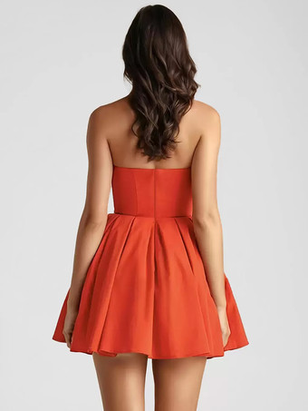 パーティードレス レッドデザインネックライン ノースリーブ セミフォーマルドレス