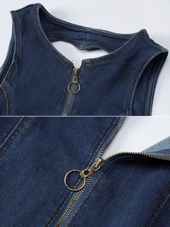 ブルー ブーツカット ジャンプスーツ ハート型 バックハーフジッパー カジュアル ロンパー