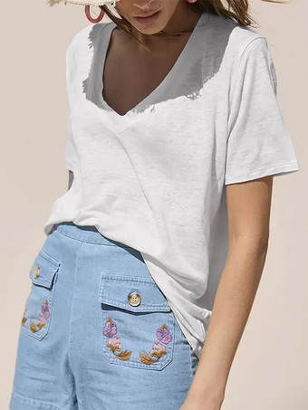 コットンTシャツ 半袖 Vネック スタイリッシュ カジュアル 夏 レディースTシャツ