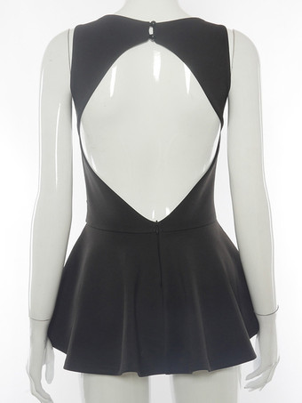 Vestido de club para mujer Vestido sexy sin espalda de poliéster sin mangas con cuello en V negro