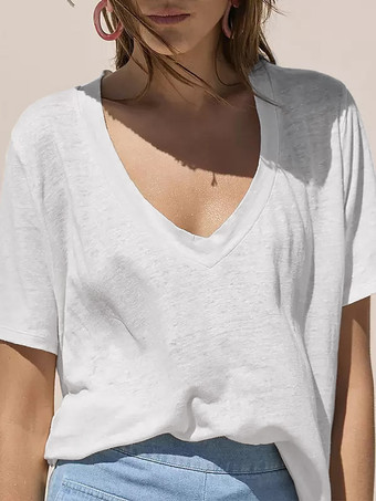 コットンTシャツ 半袖 Vネック スタイリッシュ カジュアル 夏 レディースTシャツ