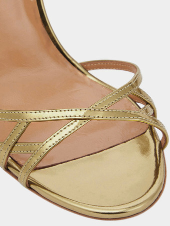 ゴールドパーティーシューズ メタリックオープントゥ クリスクロス アンクルストラップ ハイヒールサンダル