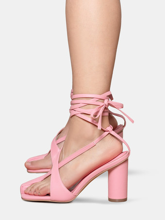 Soft PinkPink Split Toe Sandals Block Heel Strappy Sandals